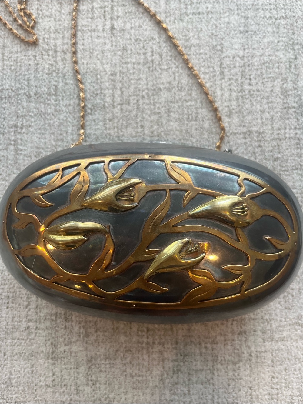 Vintage Mixed Metal Floral Box Clutch